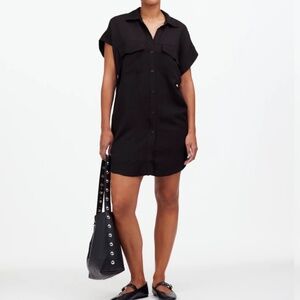 Madewell Black Utility Button Front Mini Dress XXS NWT